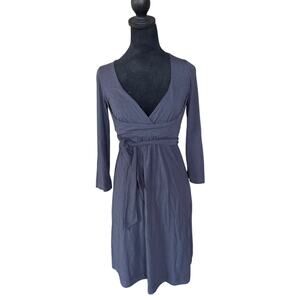 Ric Rac Anthropologie Stone Blue Grey Empire Waist V-Neck Wrap Dress Long Sleeve